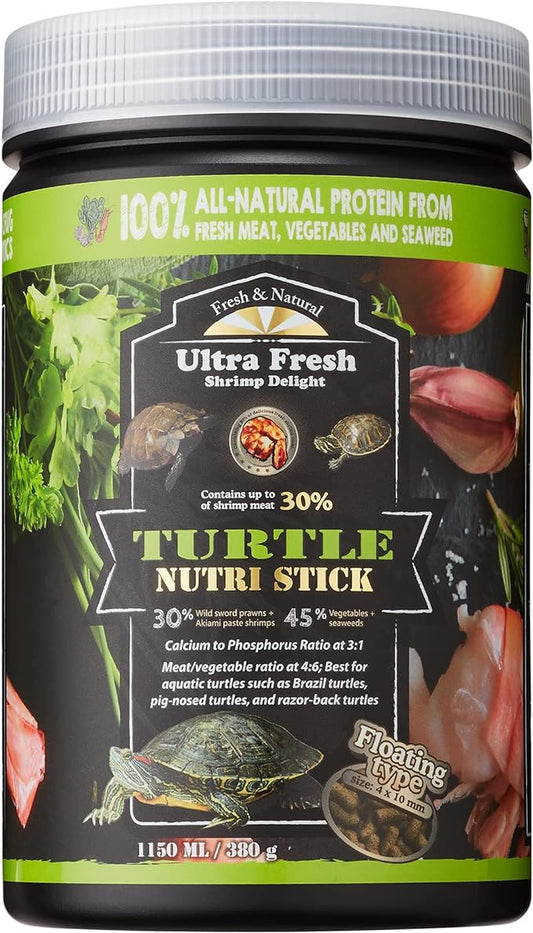 Ultra Fresh - Turtle Nutri Stick, Wild Sword Prawn, Calcium & Vitamin D Enriched Aquatic Turtle Food with Probiotics for Picky Turtles, Made from All Natural Ingredients 13.4 oz