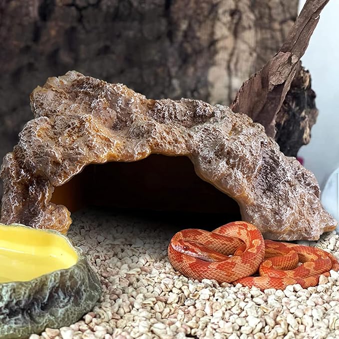 Reptile Hides Large Rock Reptile Cave Hideout Terrarium Habitat Decor Ornament Shelter for Snake Geckos Lizards Bearded Dragon Turtle Frogs Amphibians