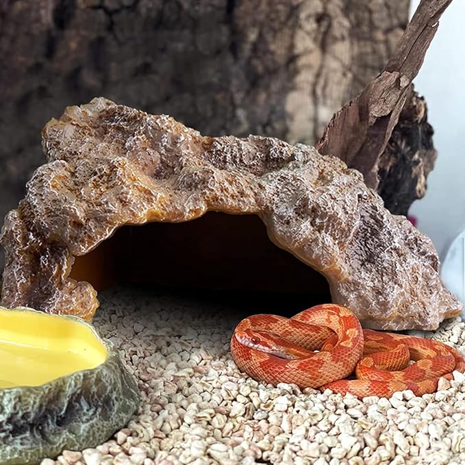 Reptile Rock Reptile Hide Cave Hideout Terrarium Habitat Decor Ornament Shelter for Snake Geckos Lizards Turtle Frogs Amphibians Hermit Crab Medium