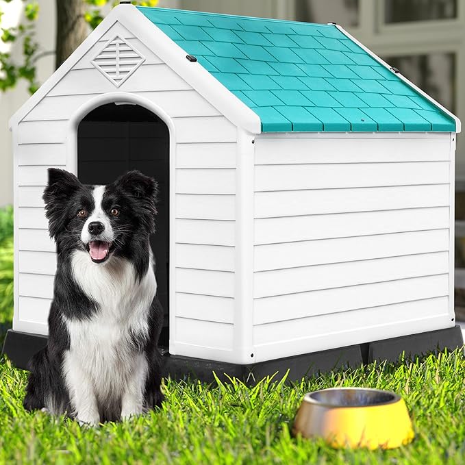 DWVO Spacious and Durable Dog House for Small to Medium Dogs, Indoor & Outdoor Use, Weather Resistant, Easy to Assemble (34.5''L*30.9''W*32''H, Blue)