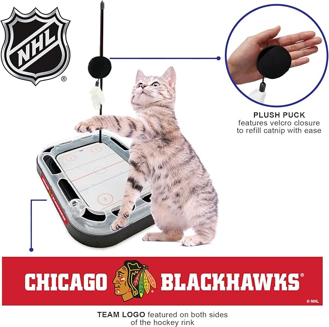 Pets FIrst Cat Scratching Toy NHL Chicago Blackhawks Hockey Field Cat Scratcher Tiy with Interactive Cat Ball Bell in Tracks. 5-in-1 CAT Toy