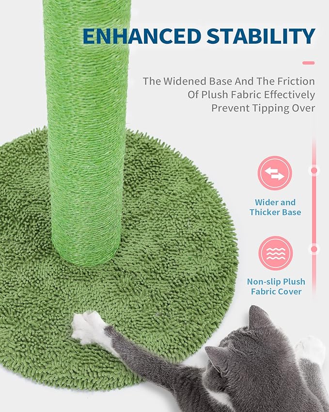 Made4Pets 34" Tall Cat Scratching Post, Cactus Cat Scratcher Kitten Scratching Posts for Indoor Cats Adults Claw Scratch with Sisal Rope, Vertical Green Cat Tree with Dangling Ball for Kitties Large