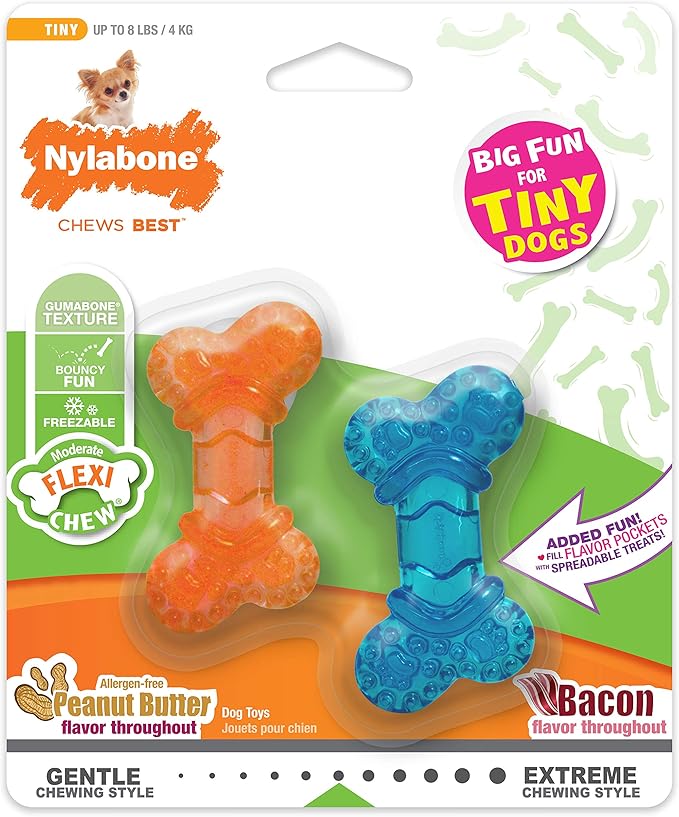Nylabone Moderate Chew FlexiChew Bone Peanut Butter & Bacon XX-Small/Tiny (2 Count)