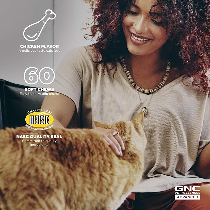 GNC Pets ADVANCED Hip & Joint Cats Supplements, 60 ct | Cat Soft Chews for Hip & Joint Support, Cat Supplements, Cat Joint Health | Glucosamine, MSM, & Chondroitin Cat Chews | Made in the USA