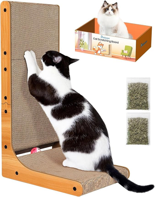 Petslucent Cat Scratcher, 26.8 Inch L Shape Cat Scratching Board with Box, Cat Scratching Cardboard with Ball Toy for Indoor Cats, Large Size