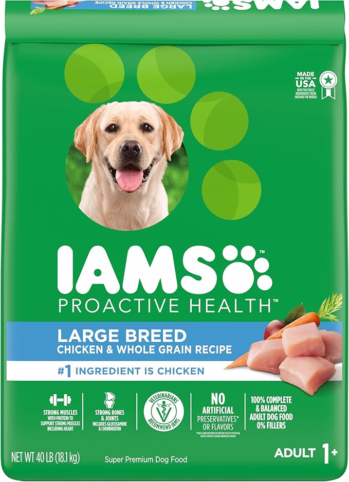 IAMS Adult High Protein Large Breed Dry Dog Food with Real Chicken, 40 lb. Bag