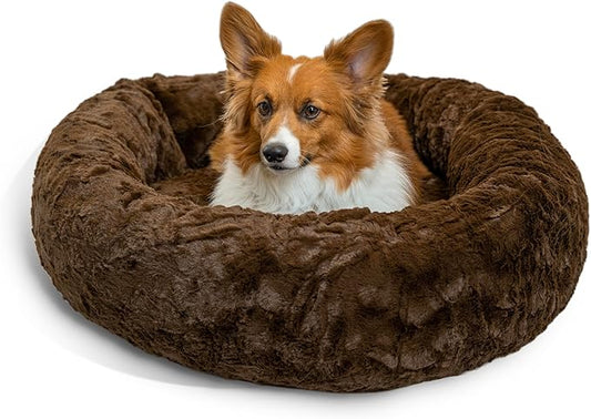 Best Friends by Sheri The Original Calming Donut Cat and Dog Bed in Lux Fur Dark Chocolate, Medium 30"