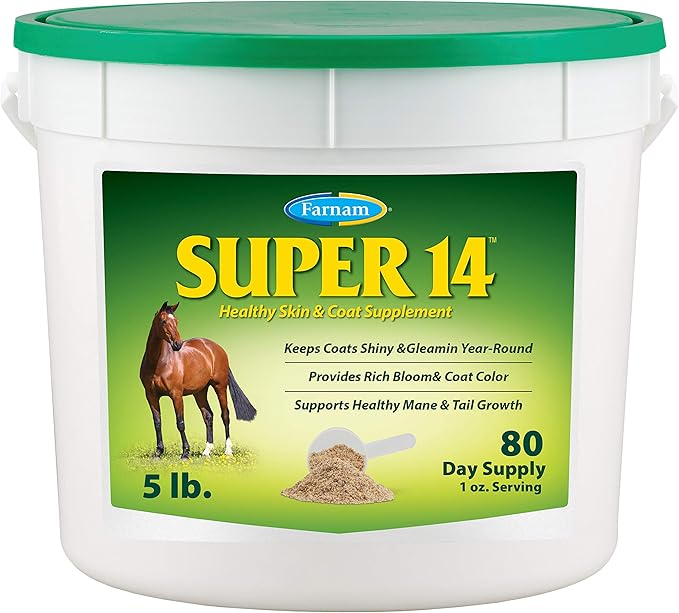 Farnam Super 14 Healthy Skin & Coat Supplement for Horses, Keeps Coats Shiny & Gleaming Year-Round 5 Pound, 80 Day Supply