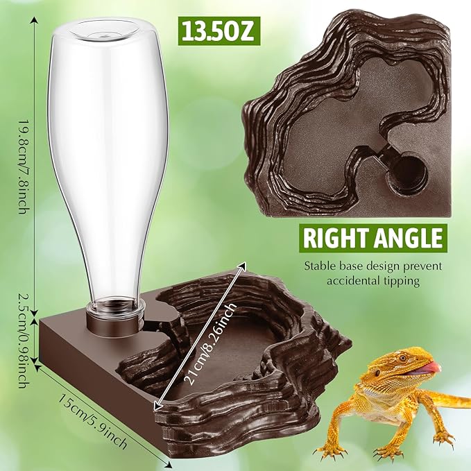 2 Pack Reptile Water Feeder Automatic Water Dispenser Waterer 13.5Oz Feeding Accessories Tank Lizards Waterer for Bearded Dragon Terrarium Turtle Tank Feeding Geckos Frog (Brown)