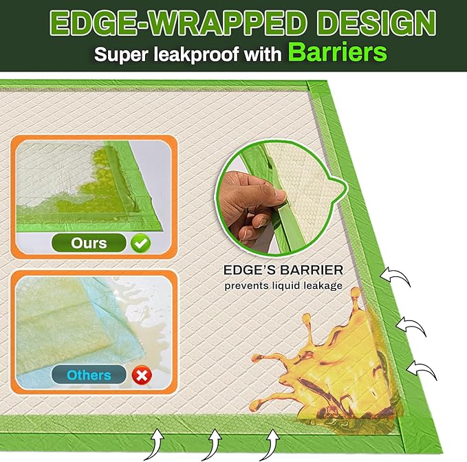 Pee Pads for Dogs Extra Large 28"x34", XL Thicker ECO Green Disposable Xlarge Puppy Training Pads Super Absorbent Full Edge-Wrapping Pad for Dogs, Puppies, Doggie, Cats, Rabbits(100Count)