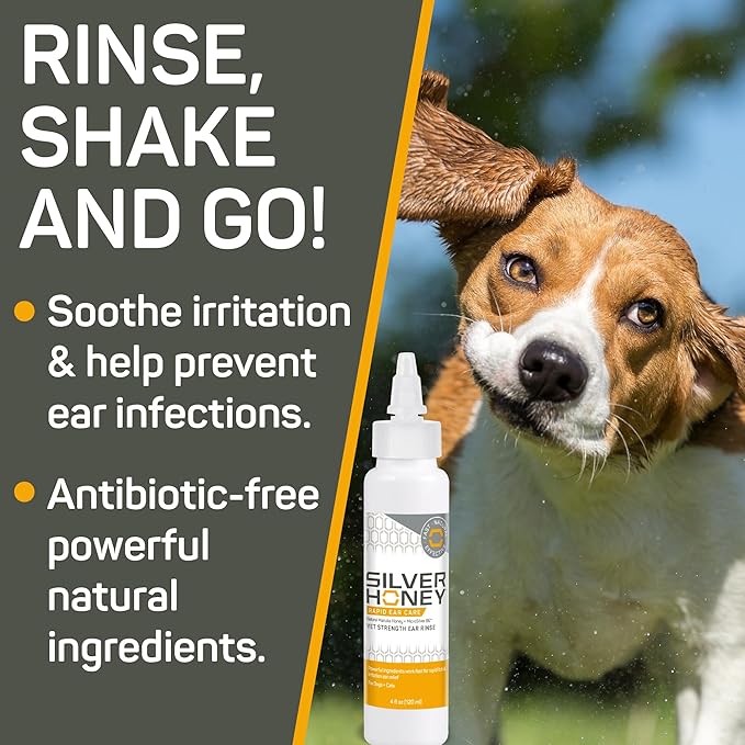 Absorbine Silver Honey Rapid Ear Care Vet Strength Ear Rinse, 4oz, Manuka Honey & MicroSilver BG, Safe for Dogs & Cats