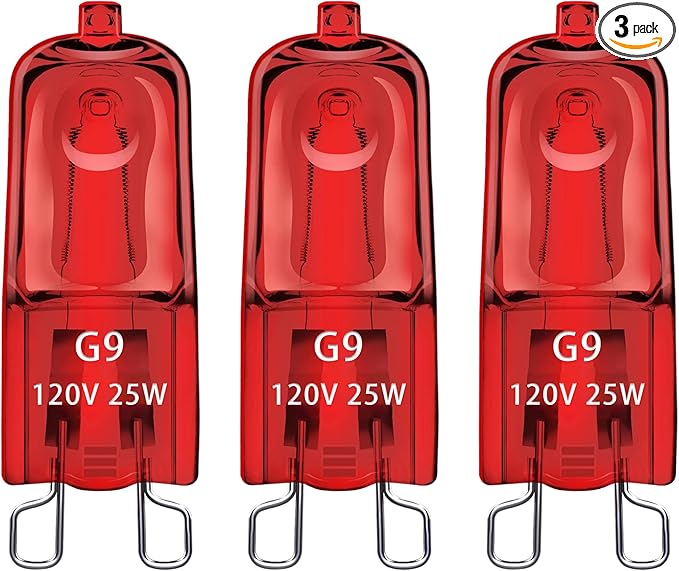 3 Pack G9 Infrared Heat Lamp Bulbs for Reptile, Dimmable Night Red UVA Reptile Heat Lamp, 2 Pin Base Mini Reptile Light Bulb Replacement (25 Watt)