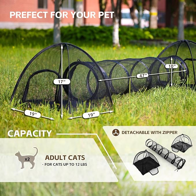 Outdoor Cat Tunnel, Pop Up Cat Tent - Outdoor Cat Playpen, Tents for Small Animals, Provides Double Fun with 2-Way Cat Playpen, Cat Tents for Outside