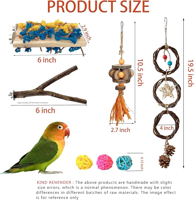 Bird Cage Accessories 7-Piece Set Parrot Perche Stand Wooden Platform,Bird Swing Parakeet Foraging Toy Parrots Climbing Frame for Small and Medium Sized Budgie,Cockatiel