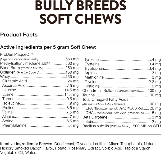 NaturVet Bulldog Breed Supplement- for Joint Support, Digestion, Skin, Coat Care- Dog Multivitamins with Minerals, Omega-3, PlaqueOff- Wheat-Free Vitamins for Dogs- Bully Breeds- 50 Soft Chews