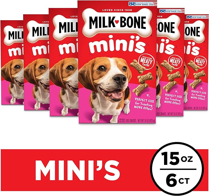 Milk-Bone Mini's Original Dog Treats, 15 Ounce (Pack of 6), Crunchy Biscuit Helps Clean Teeth