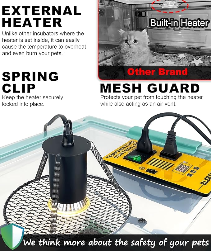 Puppy Incubator with Temperature Control & Ventilation Fan, Incubator for Puppies with Heating and Oxygen Tube, Kittens Incubator & Brooder, Pet Incubator for Dogs, Chicks, Birds and Newborn Critters