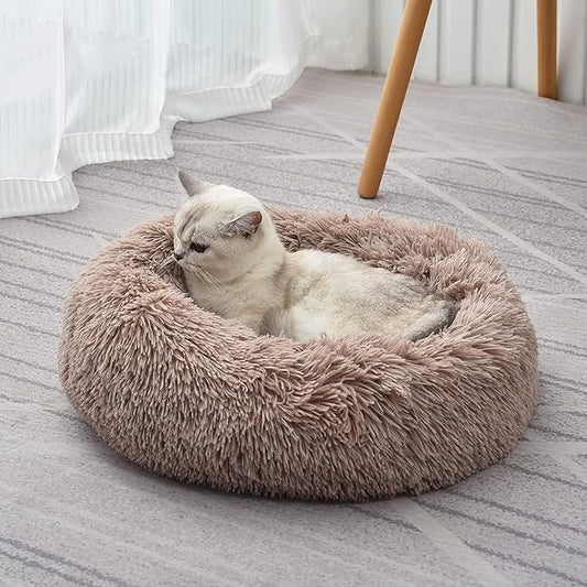 Cat Beds for Indoor Cats - Cat Bed Washable 20/24 inches, Dog Beds for Small Medium Dogs, Anti Anxiety Round Fluffy Plush Faux Fur Cat Bed,Thick Bottom Keep Pets Off The Cold Tile