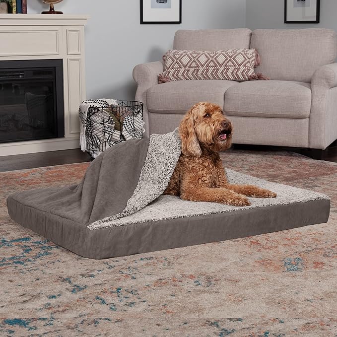 Furhaven Orthopedic Dog Bed for Large Dogs w/ Removable Washable Cover, For Dogs Up to 95 lbs - Berber & Suede Blanket Top Mattress - Gray, Jumbo/XL