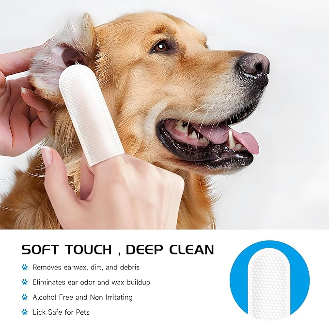 Dog Ear Cleaner Finger Wipes|Sooths&Deodorizes,Reduce Ear Wax Build UP,Natural Ingredients Easy to Use-50 Count