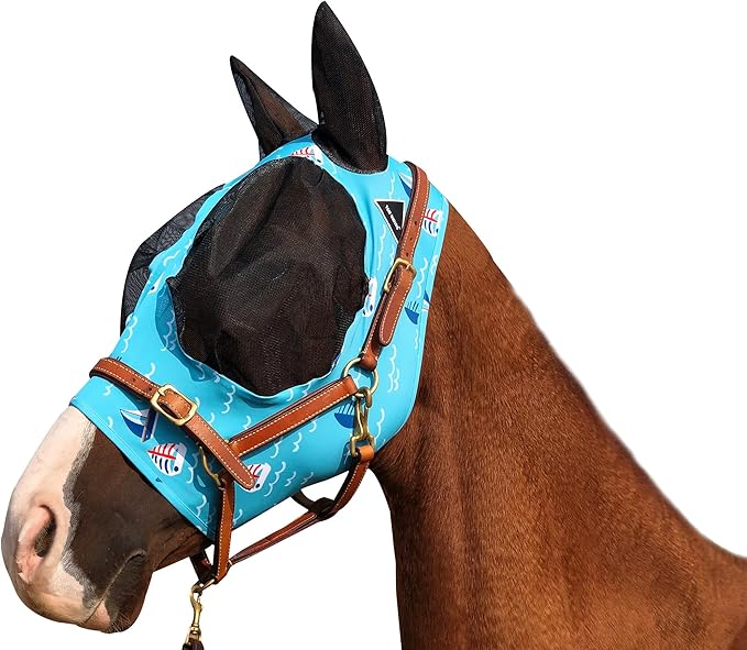 TGW RIDING Horse Fly Mask Super Comfort Horse Fly Mask Elasticity Fly Mask with Ears We Only Make Products That Horses Like (Sky Blue, M)