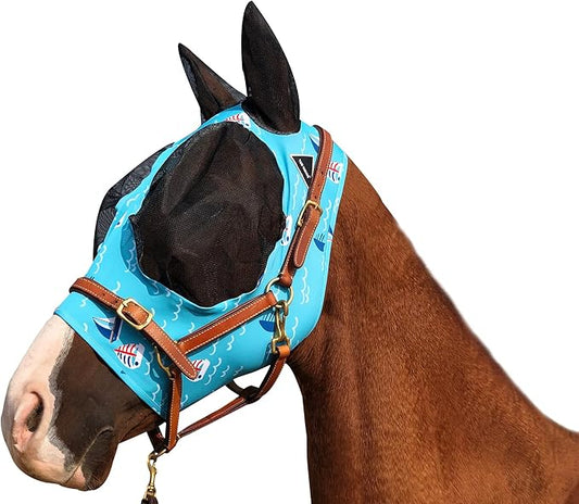 TGW RIDING Horse Fly Mask Super Comfort Horse Fly Mask Elasticity Fly Mask with Ears We Only Make Products That Horses Like (Sky Blue, M)