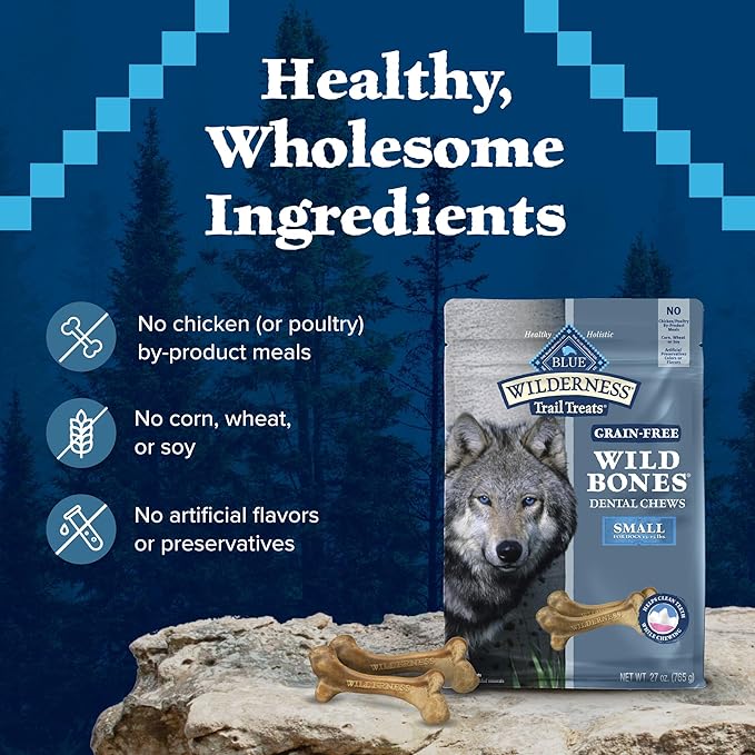 Blue Buffalo Wilderness Wild Bones Grain-Free Dental Chews Dog Treats, Small, 27-oz Bag