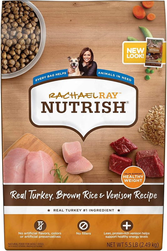 Rachael Ray Nutrish Dry Dog Food, Turkey, Brown Rice & Venison Recipe for Weight Management, 5.5 Pound Bag