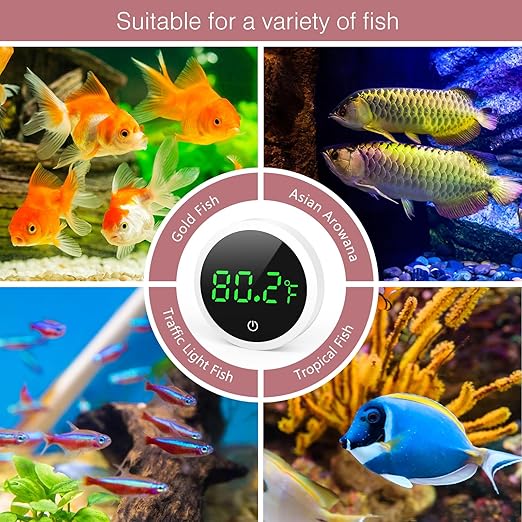 Digital Aquarium Thermometer, Stick-on Fish Tank Thermometer, Wireless Temperature Sensor with Touch Screen, ±0.1℉ High Precision, Battery, for Fish, Axolotl, Turtle, 2 Pack