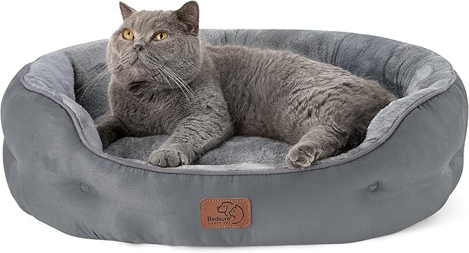 Bedsure Dog Beds for Small Dogs - Round Cat Beds for Indoor Cats, Washable Pet Bed for Puppy and Kitten with Slip-Resistant Bottom, 25 Inches, Grey