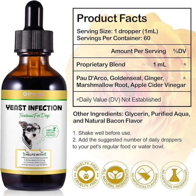 Yeast Infection Treatment for Dogs (2 fl oz), Natural Yeast Treatment for Dogs, Supports Healthy Itch Relief, Dog Allergy Relief, Alleviates Itching, Improves Coat & Skin, Dog Herbal Supplement