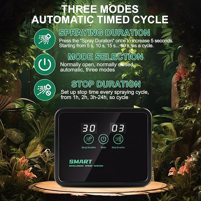 Reptile Humidifiers Smart Misting System for Reptile Terrariums, Reptile Mister Automatic with Timer, 360° Adjustable Misting Nozzles for Chameleons, Snake, Frog, Turtle, Lizard