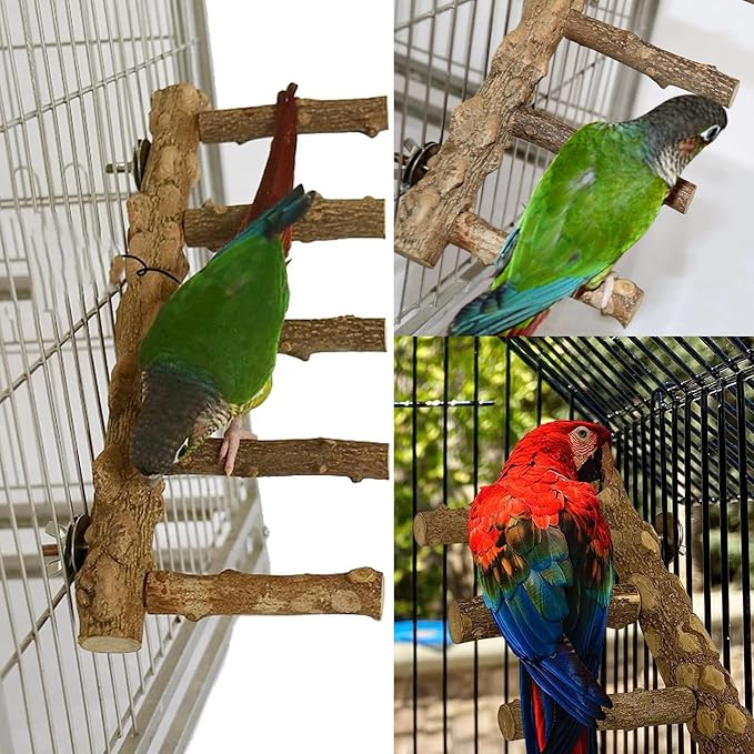 Bird Parrot Ladder Perch for Cage, Nature Wooden Bird Bridge Exercise Stands Parrot Climbing Chewing Toys for Small Animal