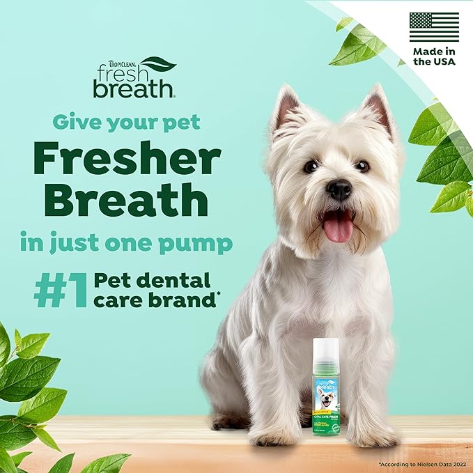 TropiClean Fresh Breath Foam for Dogs & Cats | Cat & Dog Dental Foam| Dog Breath Freshener Foam| Oral Care for Dogs & Cats | Made in The USA | 4.5 oz﻿