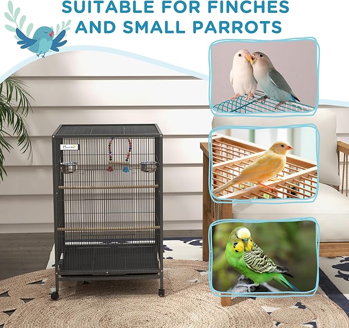 NicBex 29.25" Metal Bird Cage, Large Parakeet Cages with Stand,Pet Flight Birdcage for Parrot Lovebirds Finches Parakeets Budgie Parrotlet Conures,Swing, Stainless Steel Bowls, Removable Tray,Gray