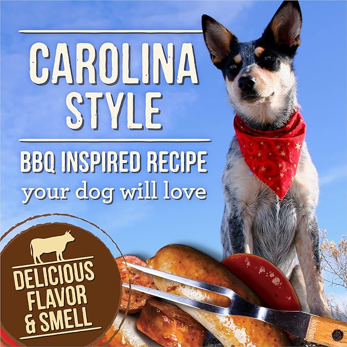 Merrick Chewy Dog Treats, Slow Cooked BBQ Beef Dog Treats, Carolina Style Glazed Sausage Bites, Beef Dog Chews - 10 oz. Pouch