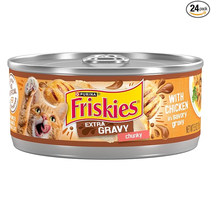 Purina Friskies Gravy Wet Cat Food, Extra Gravy Chunky With Chicken in Savory Gravy - (Pack of 24) 5.5 oz. Cans