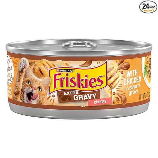 Purina Friskies Gravy Wet Cat Food, Extra Gravy Chunky With Chicken in Savory Gravy - (Pack of 24) 5.5 oz. Cans