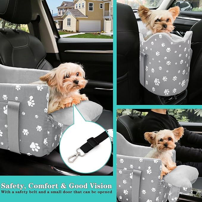 Cullaby Center Console Dog Car Seat Small under 15 lbs, dog console car seat for Small Dogs Middle (Grey)…