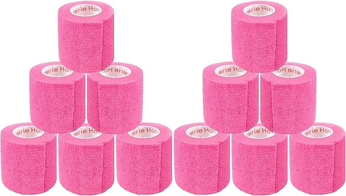 2 Inch Vet Wrap Tape Bulk (Neon Pink) (Pack of 12) Self Adhesive Adherent Adhering Flex Bandage Grip Roll for Dog Cat Pet Horse