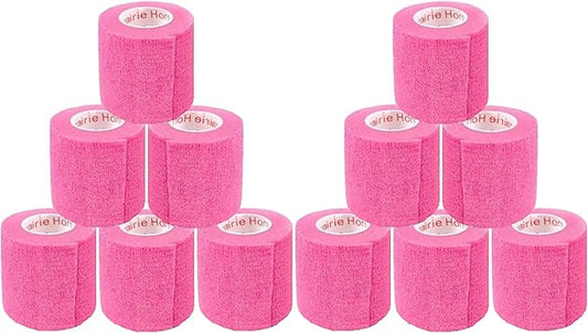 2 Inch Vet Wrap Tape Bulk (Neon Pink) (Pack of 12) Self Adhesive Adherent Adhering Flex Bandage Grip Roll for Dog Cat Pet Horse