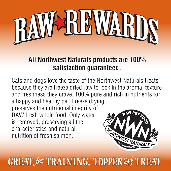 Northwest Naturals Raw Rewards Freeze-Dried Salmon Treats for Dogs and Cats - Bite-Sized Pieces - Healthy, 1 Ingredient, Human Grade Pet Food, All Natural - 2.5 Oz (Packaging May Vary)