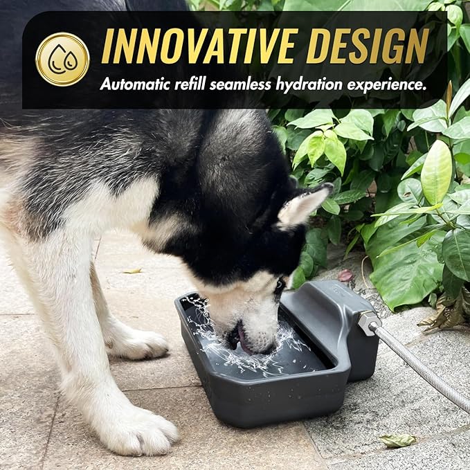 135OZ Automatic Water Dispenser for Large Dogs Patented Fit 3/4in GHT Male Faucet, Outdoor Animal Water Bowl Include Water Valve, 5ft Water Hose, Copper Connector, Extra-Large Drinking Area