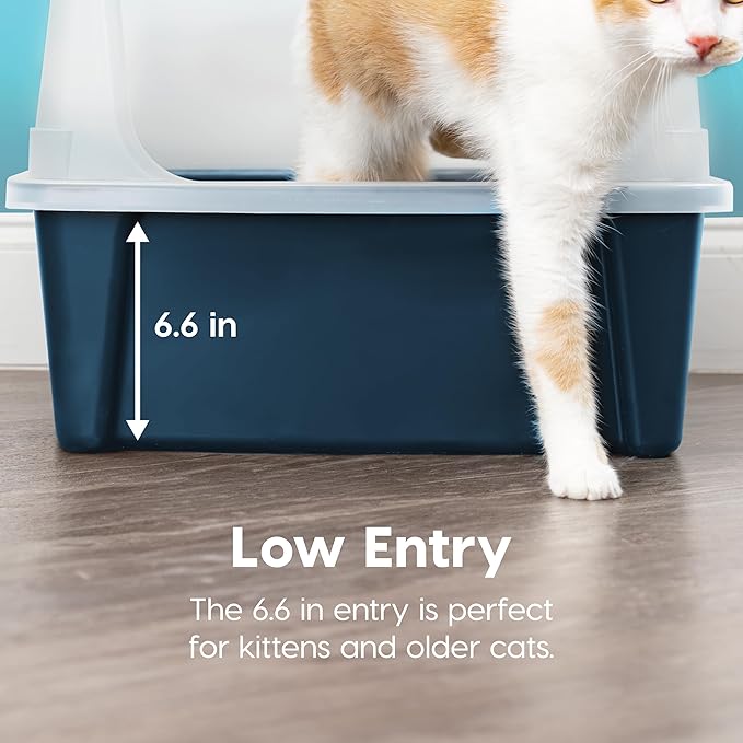 IRIS USA Extra Large Cat Litter Box with Scatter Shield, Open Top High Sided Cat Litter Pan, Navy