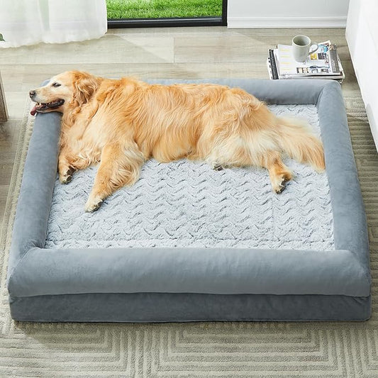 WNPETHOME Washable Dog Beds Large Sized Dog, XXXXL Dog Bed, Orthopedic Dog Sofa Bed with Removable & Waterproof Cover, Extra Large Dog Bed with Bolster Sides for Sleeping, Giant Dog Bed with Sides