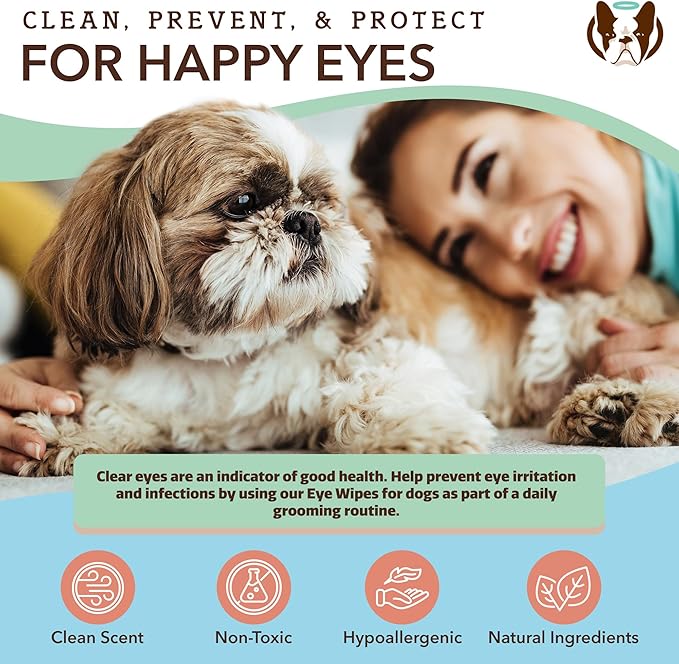 Natural Dog Eye Wipes for Dogs -50 Cnt- Soothing Dog Eye Wipes with Natural, Non-Irritating Ingredients Green Tea & Goldenseal, Effective Dog Tear Stain Remover Wipe & Dog Eye Gunk Remover Wipe, Vegan