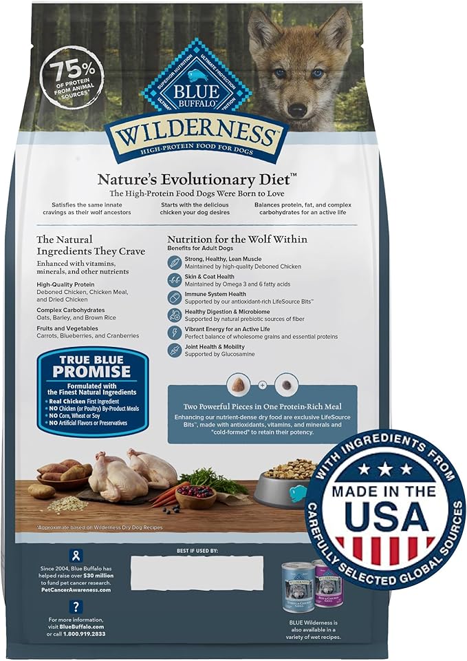 Blue Buffalo Wilderness Puppy High Protein Dry Dog Food With Real Chicken Plus Wholesome Grains, Made in the USA with Natural Ingredients, Chicken, 13-lb. Bag