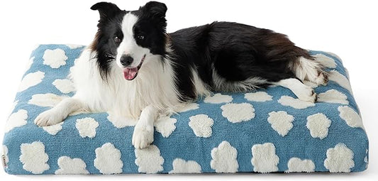 Lesure Dog Beds Large Sized Dog-Thick Shredded Chopped Foam Pet Bed, Dog Bed Indoor with Removable Cover, Cute Modern Fuzzy Plush & Anti Slip Bottom(35'x22', Blue)