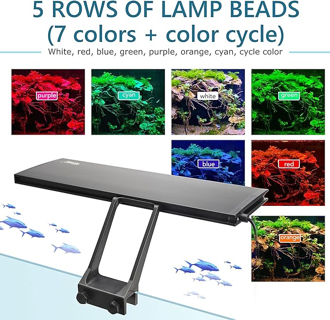 hygger Clip On 24/7 Lighting Aquarium LED Light, 14W Sunrise-Daylight-Moonlight and DIY Mode, Adjustable Timer / Brightness Fish Tank Light with 7 Colors for Planted Tank