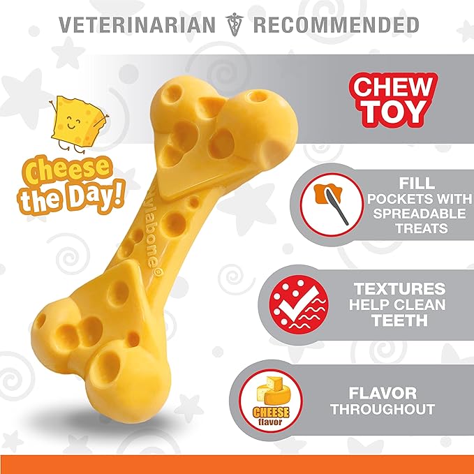 Nylabone Power Chew Cheese Dog Chew Toy - Fun & Cute Dog Toys for Aggressive Chewers - Durable Dog Toys - Medium/Wolf (1 Count)